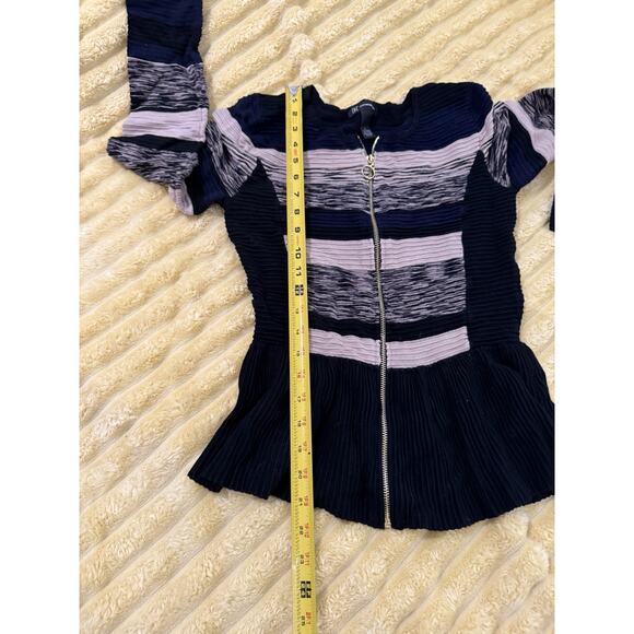 Women’s Inc International Zip Sweater Striped peplum Long Navy Black medium - Picture 7 of 7
